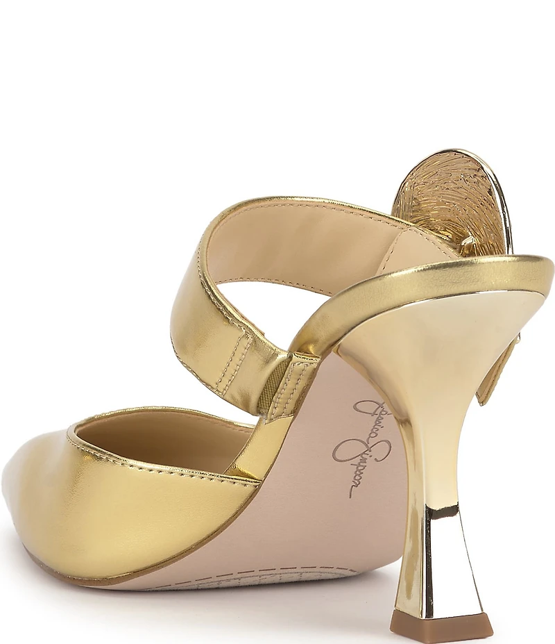 Jessica Simpson Favica Metallic Embellished Heart Buckle Dress Mules