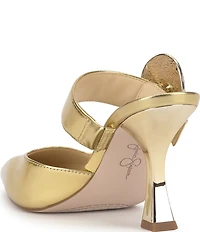 Jessica Simpson Favica Metallic Embellished Heart Buckle Dress Mules