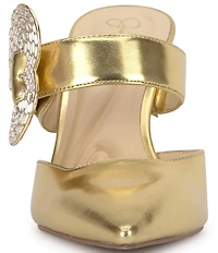 Jessica Simpson Favica Metallic Embellished Heart Buckle Dress Mules