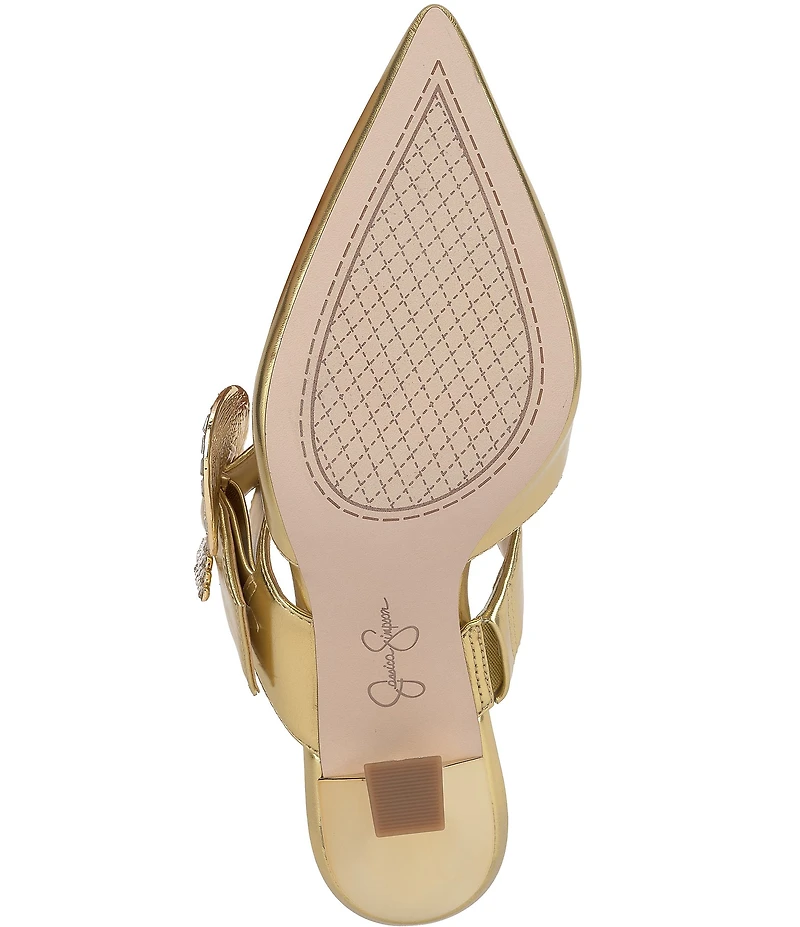 Jessica Simpson Favica Metallic Embellished Heart Buckle Dress Mules