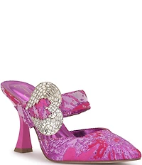 Jessica Simpson Favica Printed Embellished Heart Buckle Dress Mules