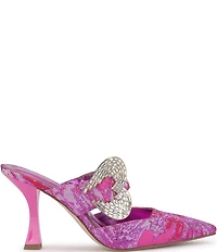 Jessica Simpson Favica Printed Embellished Heart Buckle Dress Mules