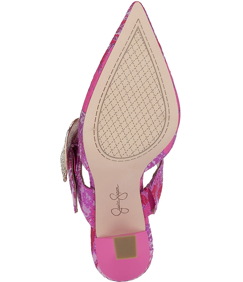 Jessica Simpson Favica Printed Embellished Heart Buckle Dress Mules