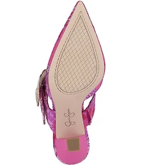 Jessica Simpson Favica Printed Embellished Heart Buckle Dress Mules