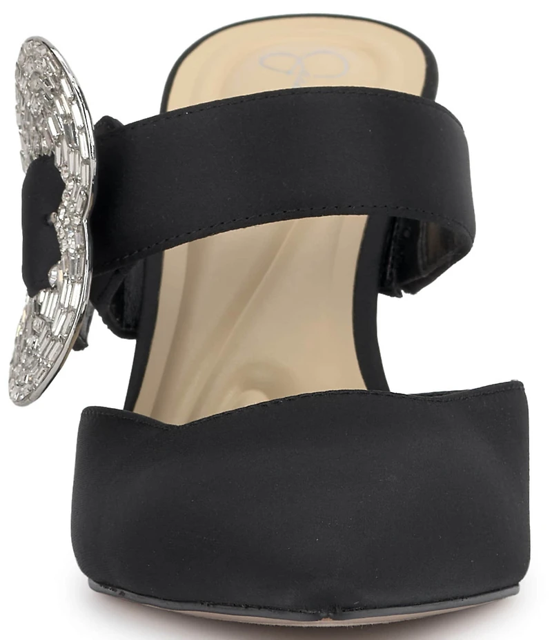Jessica Simpson Favica Satin Embellished Heart Buckle Dress Mules