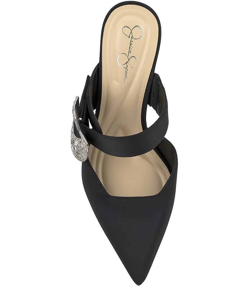 Jessica Simpson Favica Satin Embellished Heart Buckle Dress Mules