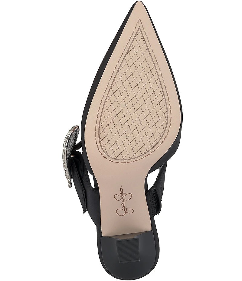Jessica Simpson Favica Satin Embellished Heart Buckle Dress Mules