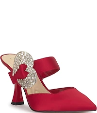 Jessica Simpson Favica Satin Embellished Heart Buckle Dress Mules
