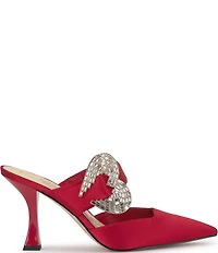 Jessica Simpson Favica Satin Embellished Heart Buckle Dress Mules