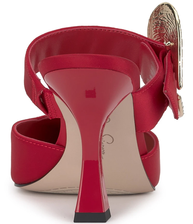 Jessica Simpson Favica Satin Embellished Heart Buckle Dress Mules