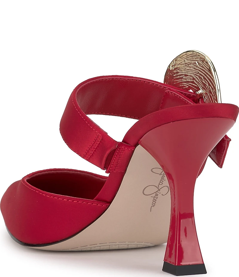 Jessica Simpson Favica Satin Embellished Heart Buckle Dress Mules