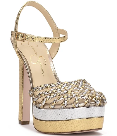 Jessica Simpson Inaia Metallic Colorblock Embossed Braided Platform Pumps