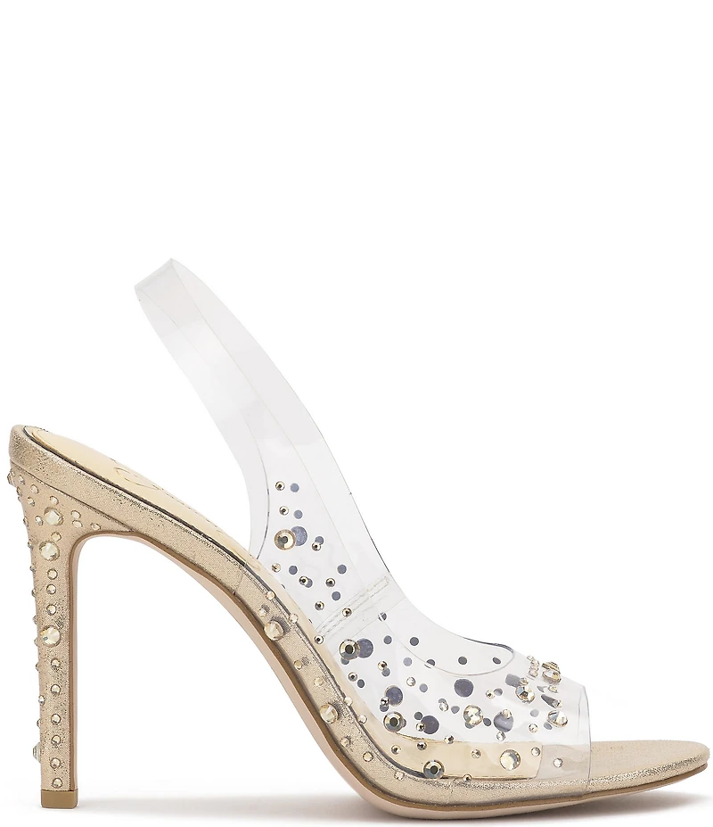 Jessica Simpson Jaisey Clear Rhinestone Peep Toe Slingback Dress Pumps