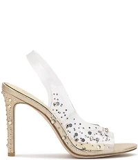 Jessica Simpson Jaisey Clear Rhinestone Peep Toe Slingback Dress Pumps