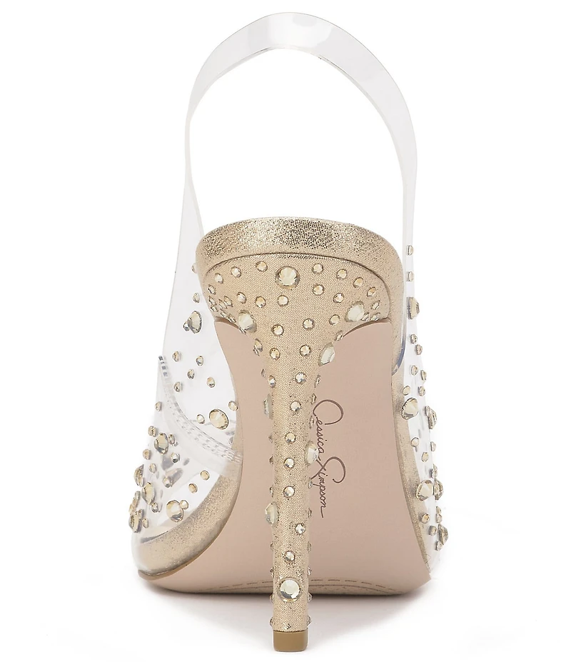 Jessica Simpson Jaisey Clear Rhinestone Peep Toe Slingback Dress Pumps