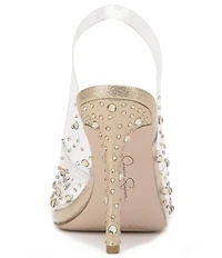 Jessica Simpson Jaisey Clear Rhinestone Peep Toe Slingback Dress Pumps