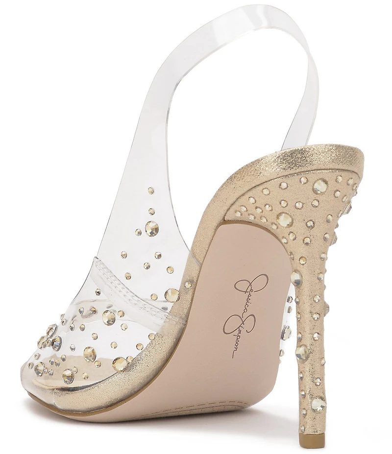 Jessica Simpson Jaisey Clear Rhinestone Peep Toe Slingback Dress Pumps