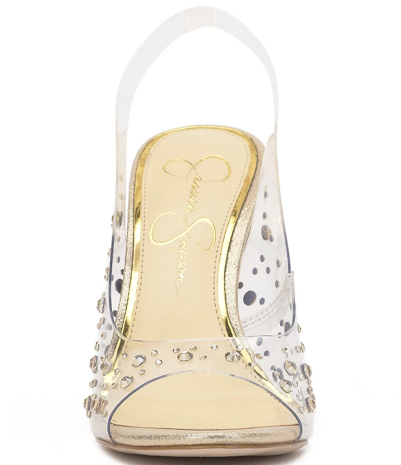 Jessica Simpson Jaisey Clear Rhinestone Peep Toe Slingback Dress Pumps
