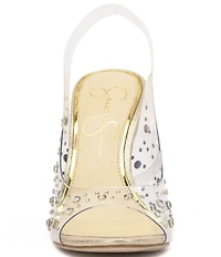 Jessica Simpson Jaisey Clear Rhinestone Peep Toe Slingback Dress Pumps