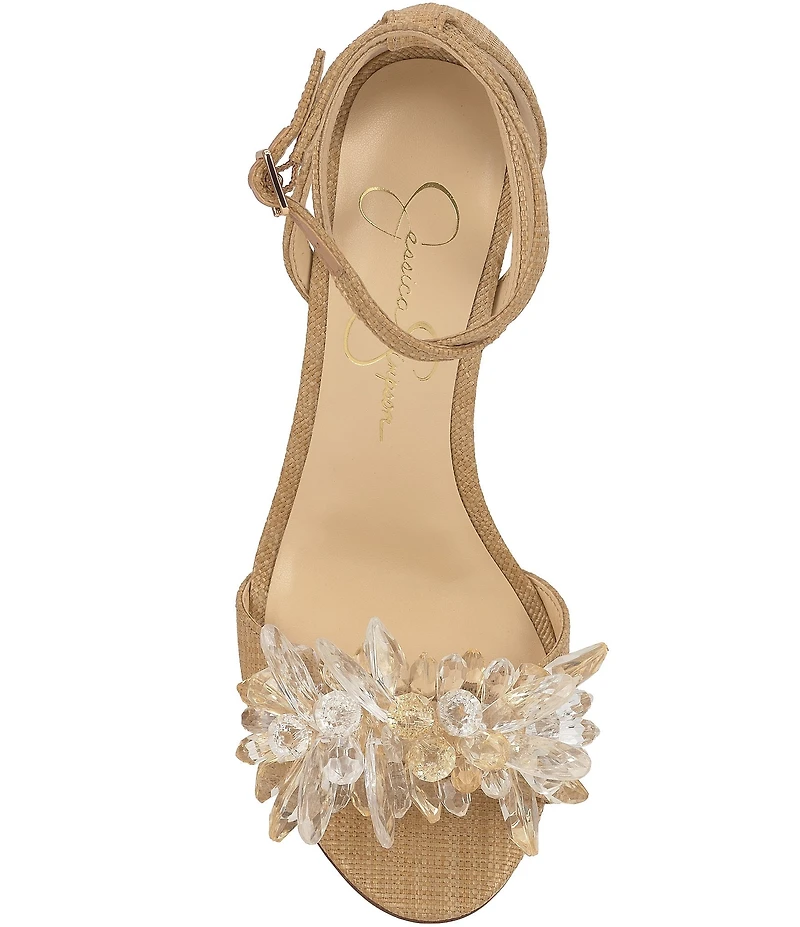 Jessica Simpson Janivah Raffia Flower Embellished Dress Sandals