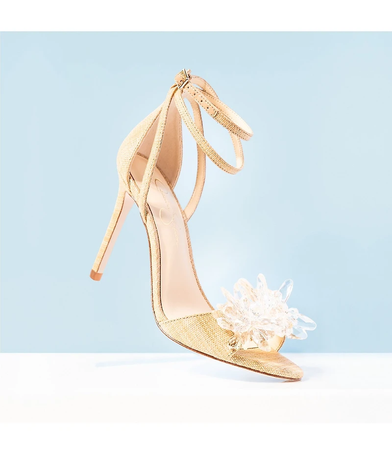 Jessica Simpson Janivah Raffia Flower Embellished Dress Sandals