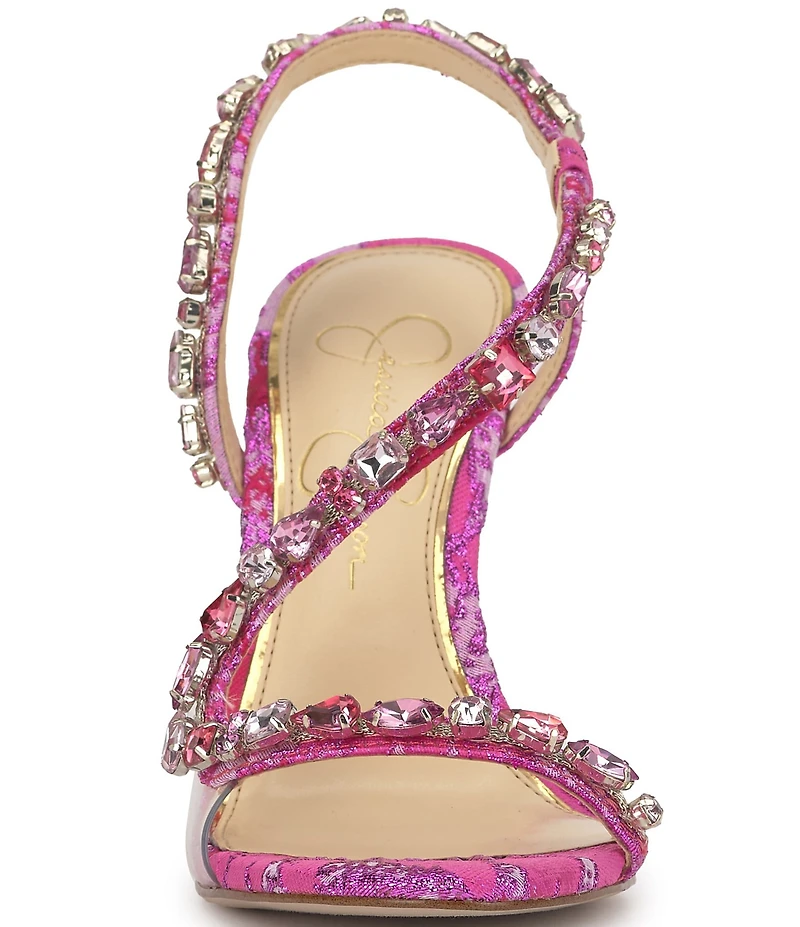 Jessica Simpson Jaycin Embellished Metallic Brocade Asymmetrical Dress Sandals