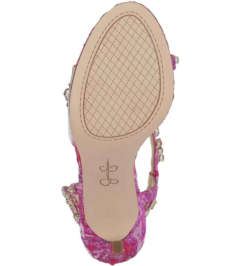 Jessica Simpson Jaycin Embellished Metallic Brocade Asymmetrical Dress Sandals