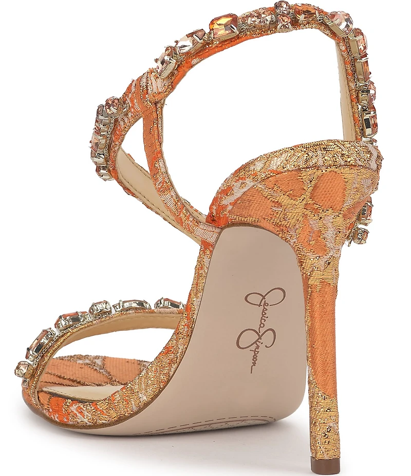 Jessica Simpson Jaycin Embellished Metallic Brocade Asymmetrical Dress Sandals