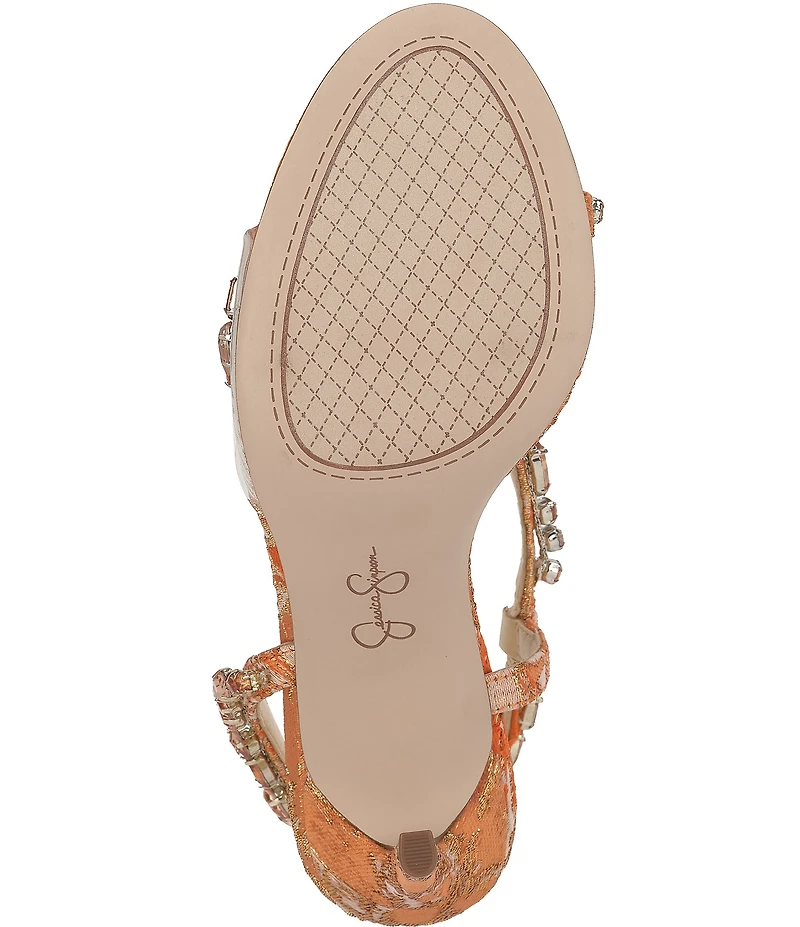 Jessica Simpson Jaycin Embellished Metallic Brocade Asymmetrical Dress Sandals