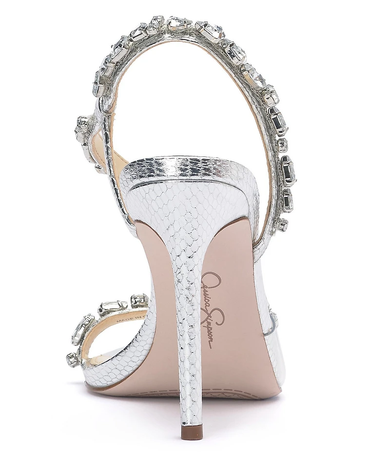 Jessica Simpson Jaycin Metallic Embossed Jewel Embellished Asymmetrical Dress Sandals