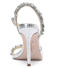 Jessica Simpson Jaycin Metallic Embossed Jewel Embellished Asymmetrical Dress Sandals
