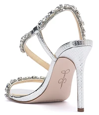 Jessica Simpson Jaycin Metallic Embossed Jewel Embellished Asymmetrical Dress Sandals