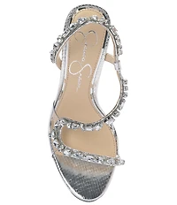 Jessica Simpson Jaycin Metallic Embossed Jewel Embellished Asymmetrical Dress Sandals