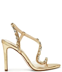 Jessica Simpson Jaycin Metallic Embossed Jewel Embellished Asymmetrical Dress Sandals