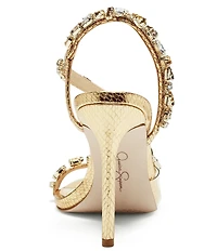 Jessica Simpson Jaycin Metallic Embossed Jewel Embellished Asymmetrical Dress Sandals