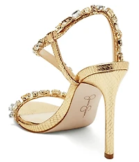 Jessica Simpson Jaycin Metallic Embossed Jewel Embellished Asymmetrical Dress Sandals