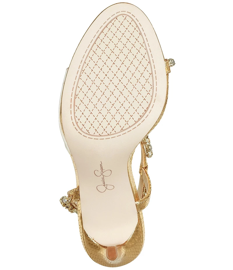 Jessica Simpson Jaycin Metallic Embossed Jewel Embellished Asymmetrical Dress Sandals