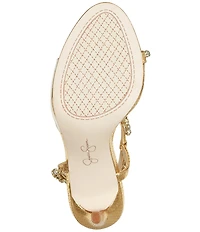 Jessica Simpson Jaycin Metallic Embossed Jewel Embellished Asymmetrical Dress Sandals