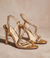 Jessica Simpson Jaycin Metallic Embossed Jewel Embellished Asymmetrical Dress Sandals