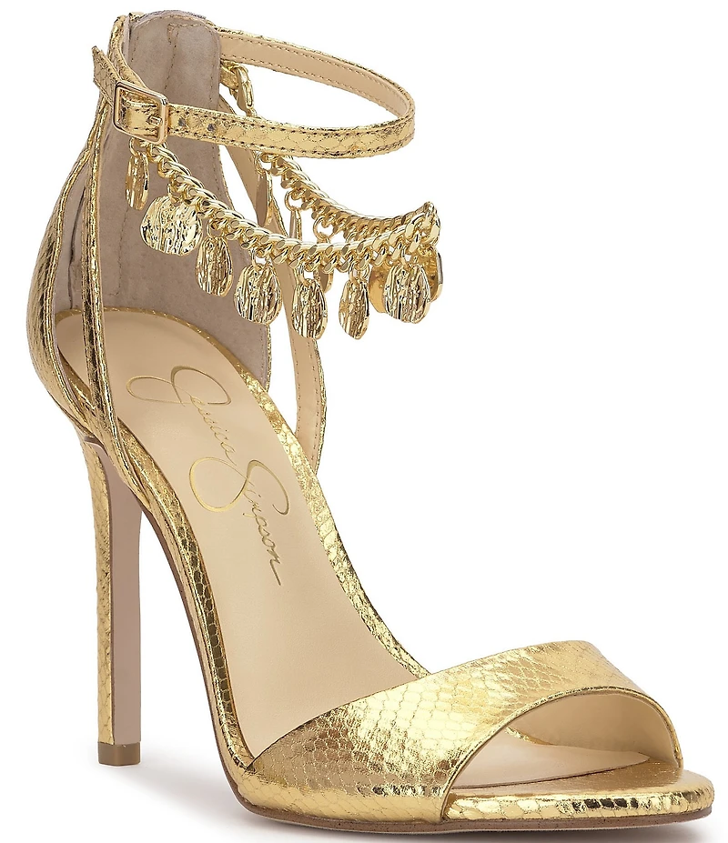 Jessica Simpson Jetser Snake Embossed Chain Medallion Hardware Dress Sandals