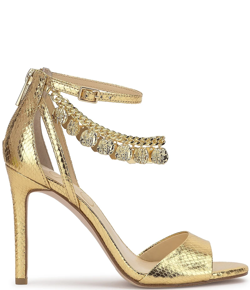 Jessica Simpson Jetser Snake Embossed Chain Medallion Hardware Dress Sandals