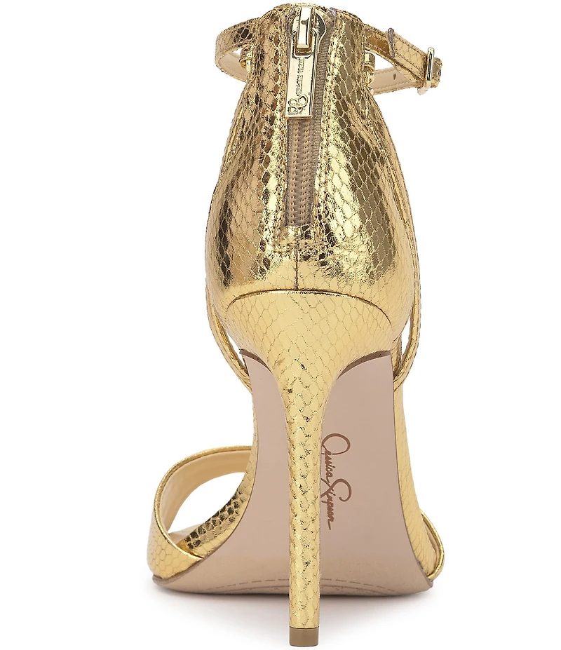 Jessica Simpson Jetser Snake Embossed Chain Medallion Hardware Dress Sandals