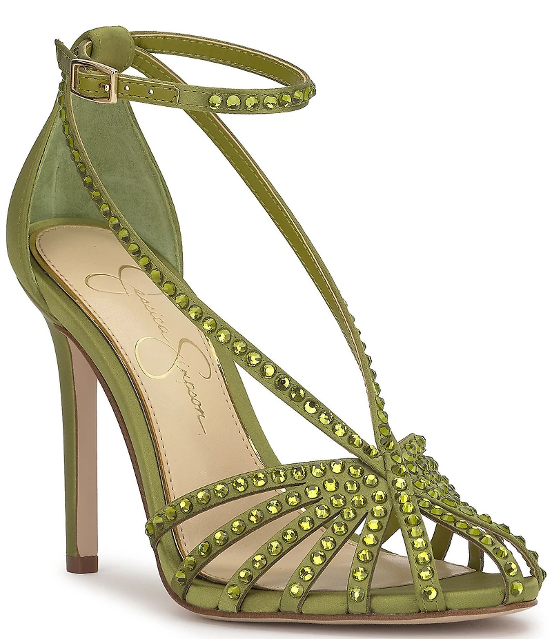 Jessica Simpson Jittale Satin Rhinestone Strappy Dress Pumps