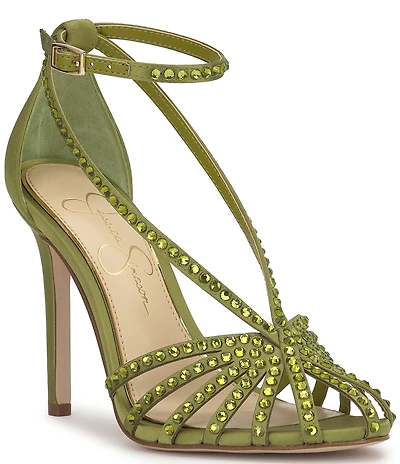 Jessica Simpson Jittale Satin Rhinestone Strappy Dress Pumps