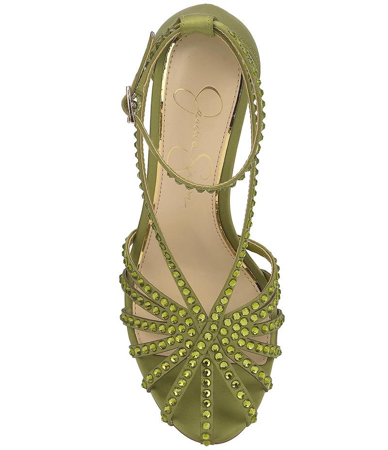 Jessica Simpson Jittale Satin Rhinestone Strappy Dress Pumps