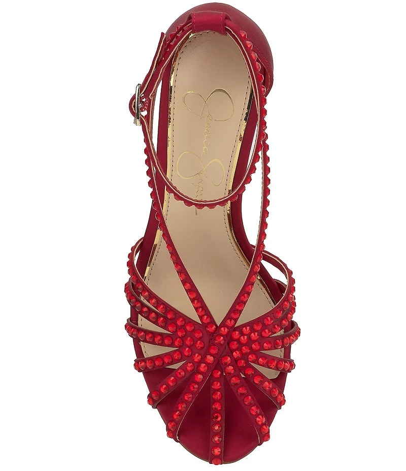 Jessica Simpson Jittale Satin Rhinestone Strappy Dress Pumps