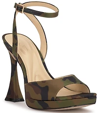 Jessica Simpson Jixte Camo Satin Sculptural Ankle Wrap Platform Dress Sandals