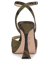 Jessica Simpson Jixte Camo Satin Sculptural Ankle Wrap Platform Dress Sandals