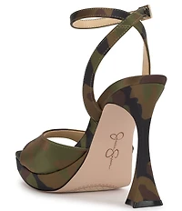 Jessica Simpson Jixte Camo Satin Sculptural Ankle Wrap Platform Dress Sandals