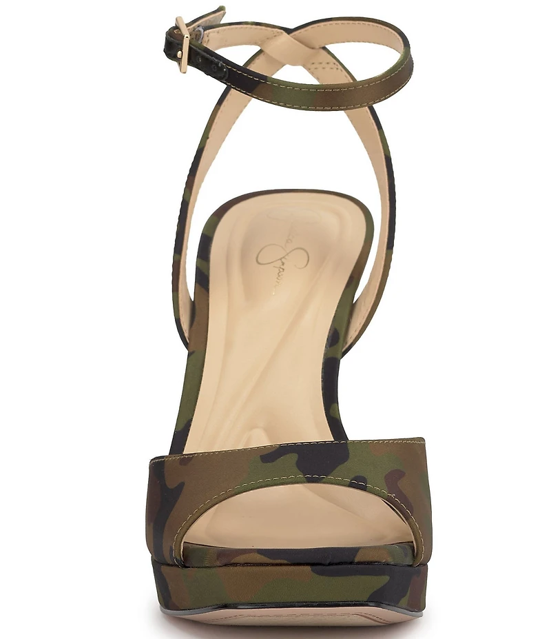 Jessica Simpson Jixte Camo Satin Sculptural Ankle Wrap Platform Dress Sandals